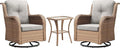 Rilyson Patio Chairs Rocking Swivel Chiar - 3 Piece Outdoor Wicker Patio Bistro Set Rattan Rocker Glider Chairs with High Back and Deep Seating for Outside Porch Deck Garden(Yellow/Beige)