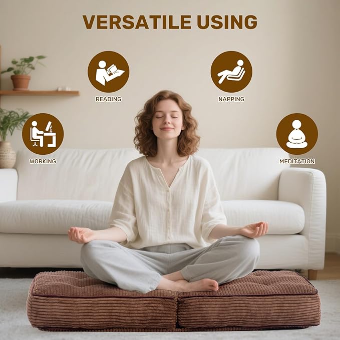 HollyHOME Adjustable Floor Chair, Folding Lazy Sofa Recliner with 5-Position Backrest, Thick Cushion, Detachable Cover & Handle, Comfy Accent Chair for Bedroom, Meditation, Gaming, Coffee