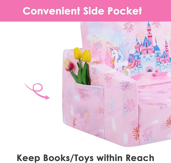 decalsweet Foldable Kids Sofas Couch 2 in 1 Children Convertible Sofa to Lounger Flip Open Toddlers Sofa Bed