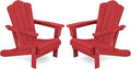 KINGYES Folding Adirondack Chair Set of 2, HDPE All-Weather Folding Adirondack Chair, Light Red