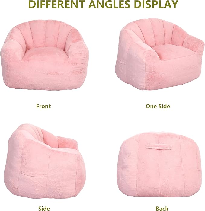 Setawix Giant Bean Bag Chair with Filler, Comfy Faux Fur Bean Bag Chairs for Adults and Kids, Lazy BeanBag Sofa Stuffed Floor Sofa with Memory Foam for Bedroom Apartment Living Room,Pink