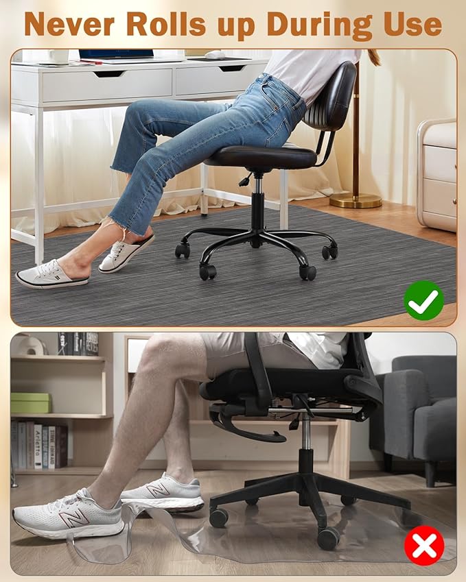 Blvornl Office Chair Mat for Hardwood Floor, 40"*55" Desk Computer Chair Mat for Hard Wood, Large Anti-Slip Hard Floor Protector for Rolling Chair, PVC Desk Rug for Office Black