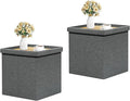 B FSOBEIIALEO Storage Ottoman with Tray, Linen Small Coffee Table Folding Foot Rest Seat Cube, Dark Grey 16"X15.7"x15" Double (2 Pack)