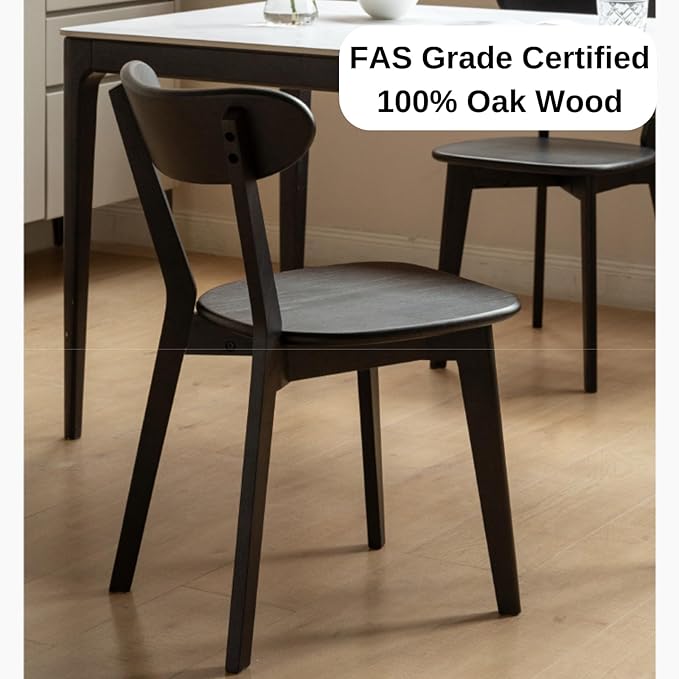 Bamskov 100% Solid Oak Wood Dining Room Chairs - Practical Kitchen Chairs - Wood Chair for Dining Room, Kitchen (4, Black)