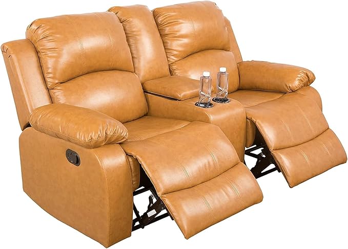 AYCP Bonded Leather Living Room Furniture Set Reclining Sofa Set Loveseat Furniture Sets in Living Room Sofa Recliners (Loveseat, Ginger)