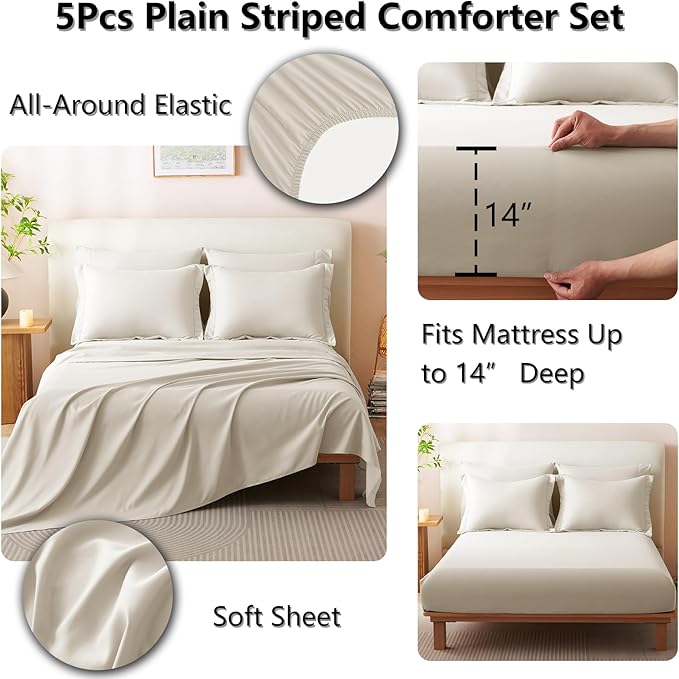 CozyLux Twin Comforter Set - 5 Pieces Bed in a Bag Beige Comforter Set with Sheets Luxury Bed Set All Seasons, Soft Bedding Set with Down Alternative Comforter, Sheets, Pillowcases