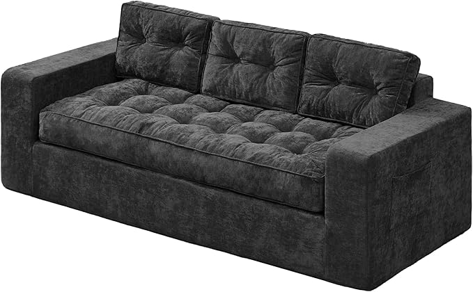 Hobestluk 3-Seater Sofa Boneless Couch with Tufted Button Design 2 in 1 Comfy Cloud Couch Oversized Sofa for Living Room Bedroom Apartment or Office (Grey, 3 Seater)