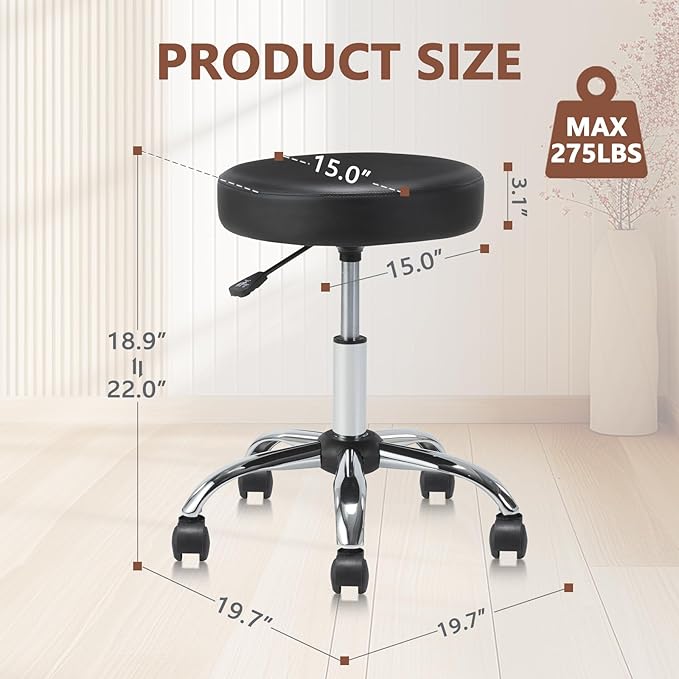 Set of 2 Round Rolling Stool Swivel with Wheels Adjustable Height Heavy Duty Wide Seat Drafting Stool Chair for Office Salon Massage Spa Medical Tattoo Beauty 2 Pack