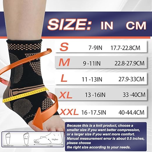 DRNAIETY Copper Ankle Brace for Men & Women - 2 Pack Ankle Compression Sleeve, Compression Support for Plantar Fasciitis, Achilles Tendonitis, Foot Pain, Swelling - Everyday Use (Yellow-Black XL)