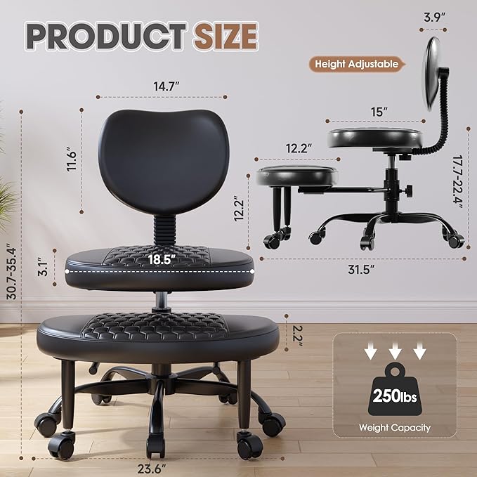 Anunweldo Cross Legged Office Chair, 360° Swivel ADHD Chairs for Adults, Height Adjustable Ergonomic Cross Legged Office Chair with Wheels, Wide Cross Legged Chair for Meditation, Yoga (Black)