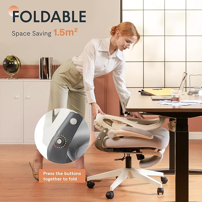 FLEXISPOT Foldex Ergonomic Office Chair, Folding Chair for Small Spaces with Lumbar Support, Flip-up Armrests, 3D Headrest, Desk Chairs with Footrest for Work,Video Game (Foam Black)