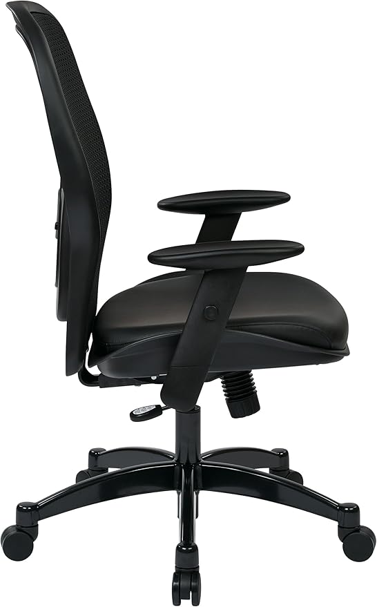 Space Seating 24 Series Professional Breathable Mesh Back Manager's Adjustable Office Chair with Bonded Leather Seat, Black