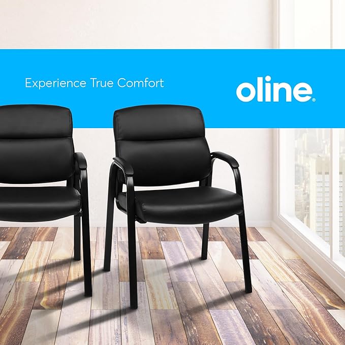 Oline Leather Guest Chair with Padded Arms, Reception Meeting Conference Waiting Room Lobby Home Desk Big and Tall Executive Office Chair, Black (2 Pack)