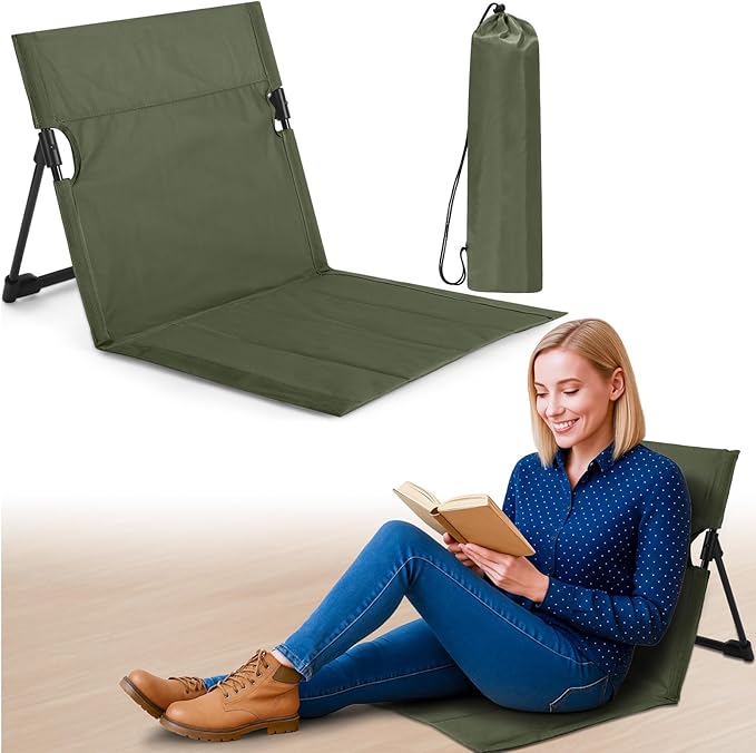 Jetec Foldable Floor Backrest Chair Portable Camping Chair with Storage Bag Light Weight Lazy Seat for Indoor Outdoor Bed Ground Park Lawn Concerts Beach Hiking
