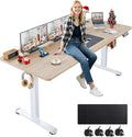 farexon Electric Standing Desk Adjustable Height, 71 x 28 Inch Sit Stand up Desk with Large Mouse Pad, Double Metal Hook,4 Wheels,4 Memory Preset Heights Home Office Computer Desk,Oak Grey