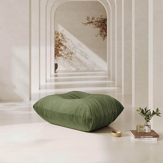 Ottoman,Bean Bag Chair for Adults,Fireside Chair,Footrest,Lazy Floor Sofa Couches, Corner Chair Sofa for Living Room Bedroom Salon Office,Olive Green