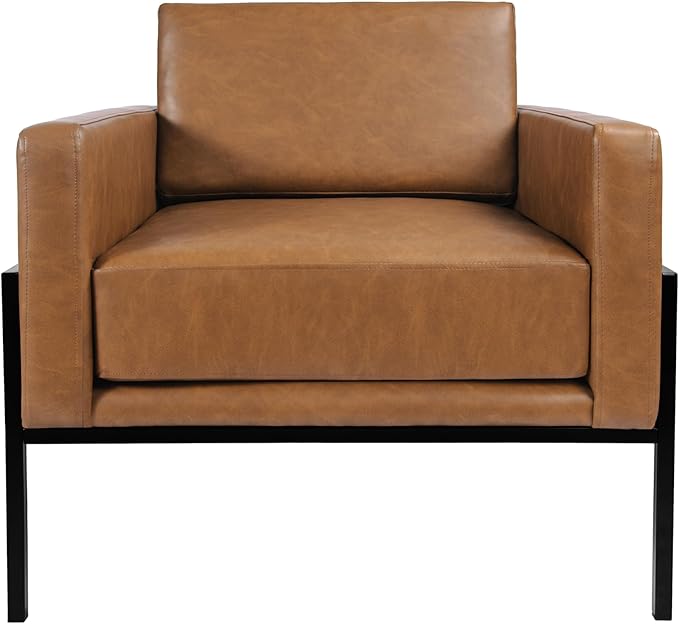 HomePop Modern Metal Frame Accent Chair|Homepop Home Décor|Accent Chairs for Living Room & Bedroom - Carmel Faux Leather