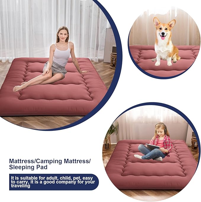 Japanese Floor Mattress,Thicken Japanese Floor Sleeping Pad Foldable,Roll Up Tatami Mat Easy to Store and Portable,Futon Mattress Suitable for Camping and Guest Room (Khaki, Twin (80" x 36"))