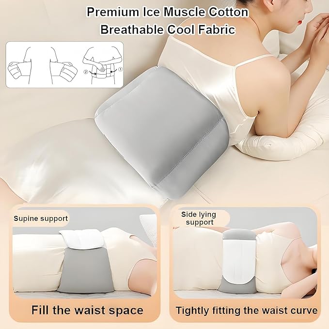 Aromacore Sleeping Back Support Pillow, Adjustable Lumbar Support Cushion with Ergonomic Curve, Breathable Ice Silk Cotton, 360° Wraparound Design for Bed, Office Chair & Car Seat