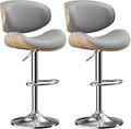 Aowos Bar Stools Set of 2, Adjustable Swivel Leather Bar Stools for Kitchen Island, Mid Century Modern Counter Height Bar Chairs Barstools with Back & Footrest (Grey)