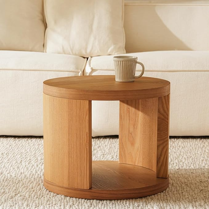 FAME HOME Round Nesting Coffee Table Set of 2,31.5" Large & 18" Small Low Tables with Wood Look Top,Space-Saving Side Tables for Living Room,Bedroom,Office,Minimalist Center Table Set (Brown, L+S)