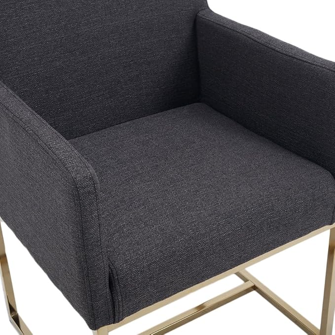 BESTANO Upholstered Dining Chairs with Armrest Set of 6 Mid Century Modern Accent Chairs Armchairs with Gold Metal Frame, Modern Kitchen & Dining Room Chairs, Charcoal