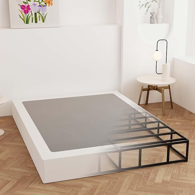 Maenizi California King Box Spring 9 Inch, Heavy Duty Metal Box Spring Bed Base with Fabric Cover, Mattress Foundation, Easy Assembly, Noise Free, Black