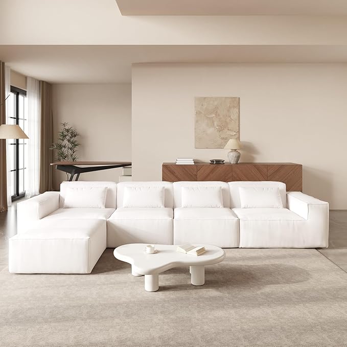 JACH L-Shaped Cloud Sectional Couch, 149" Huge Plus Modular Sofa, Modern Comfy Cloud Couches with Reversible Chaise Ottoman, Sofas Furniture for Living Room, Office, Apartment, Beige