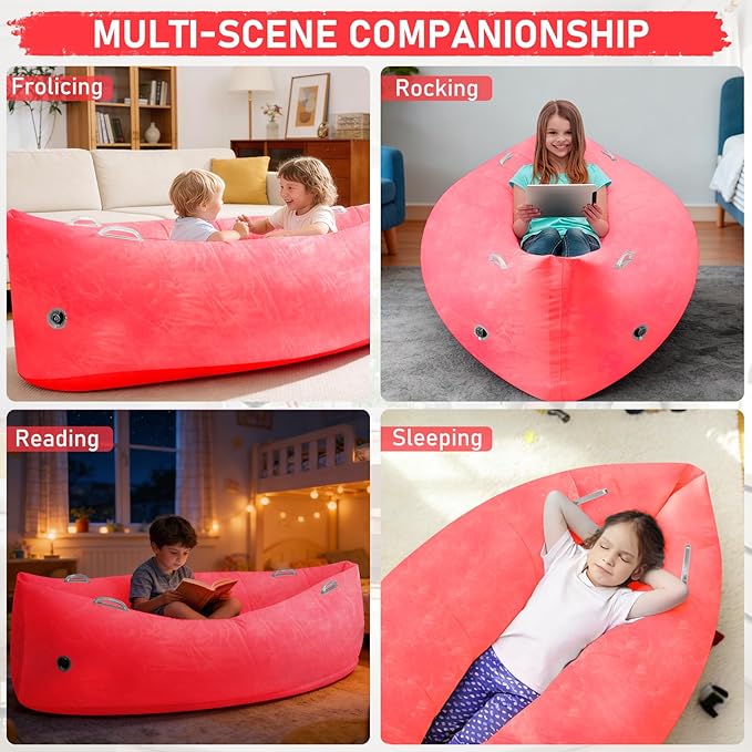 Toggloo Sensory Chair for Kids, 60" Inflatable Peapod for Children, Peapod Canoe, ADHD Sensory Pea Pod - Sensory pod for Autistic Children, Includes Electric Air Pump-Red