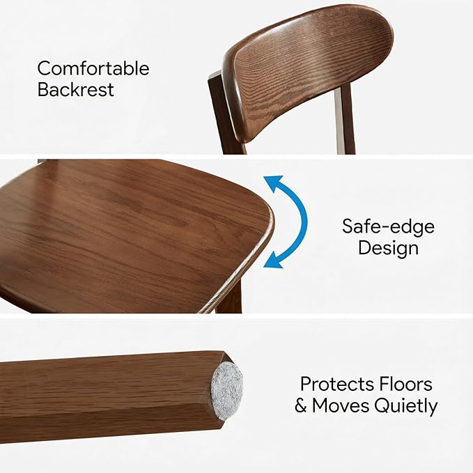 Bamskov Walnut Oak Wood Dining Chair - Set of 2, Mid-Century Modern, Ergonomic, Easy Assembly