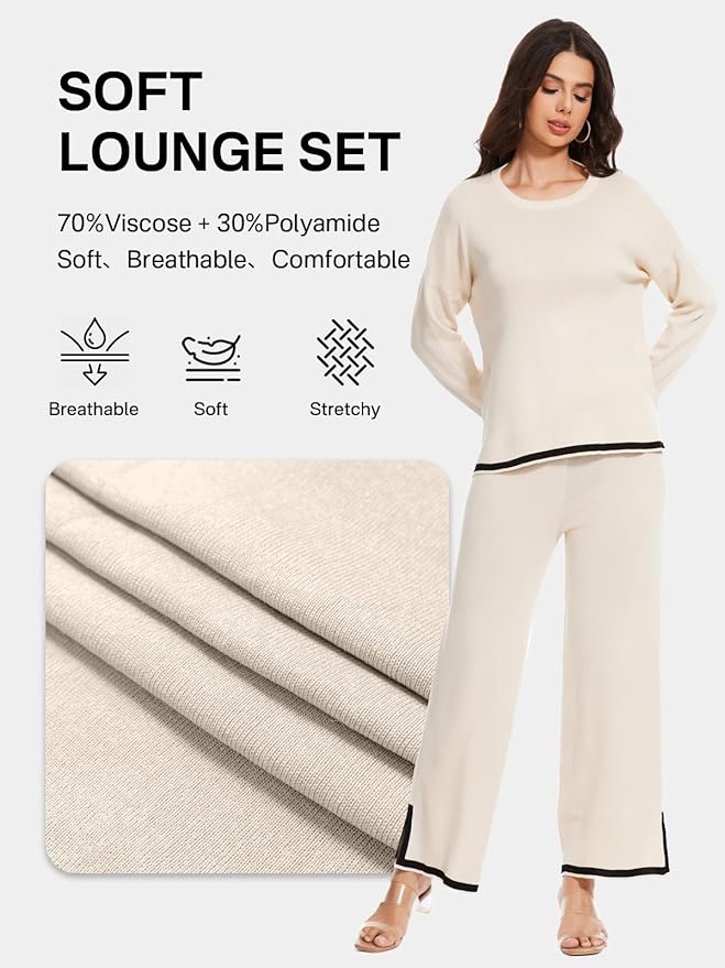 YOKGO Petite Lounge Sets for Women Long Sleeve Sweater Pajama Sets Sweatsuits 2 Piece Pant Sets Tracksuit Travel Outfits