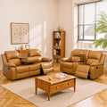 Caberryne Leather Recliner Sofa Set, 2 Pieces, Ginger, Modern Style, Bonded Leather, Sofa & Loveseat, Manual Recline, 82x37x40 inches, 1200 pounds