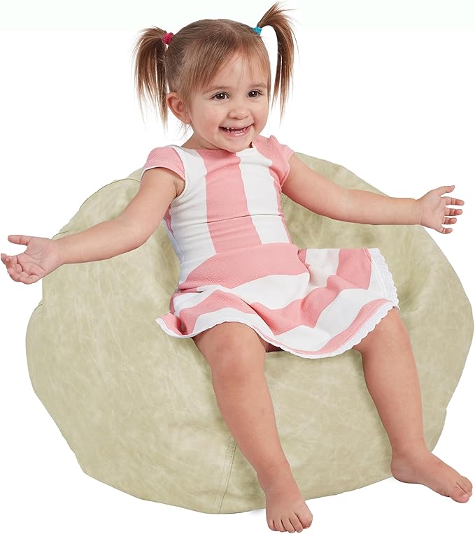 FDP Rustic Kid 22" Bean Bag Chair, Furniture for Kids, Perfect for Reading, Playing Video Games or Relaxing, Alternative Seating for Classrooms, Daycares, Libraries or Home - Almond