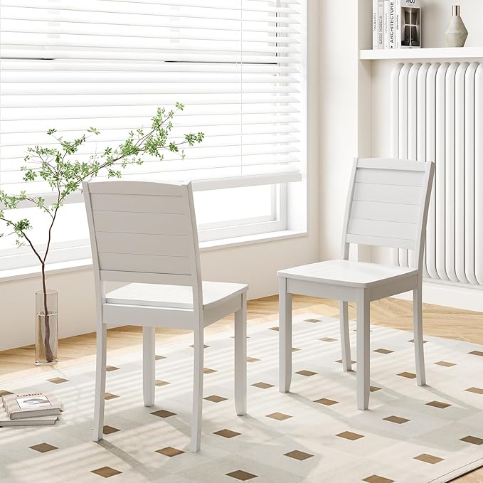 Giantex Wood Dining Chairs Set of 2, Modern Kitchen Chairs w/Rubber Wood Legs, Curved Backrest, Farmhouse Diner Chairs, Wooden Armless Side Chairs for Home Dining, Restaurant, Load 400 LBS, White