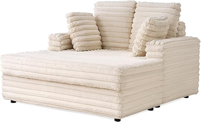 Jocisland 58-Inch Chaise Lounge, Complete with Cozy Throw Pillows, Upholstered Sofa Bed with Armrests, Plush Sleeper Bed for Living Room, Off-White