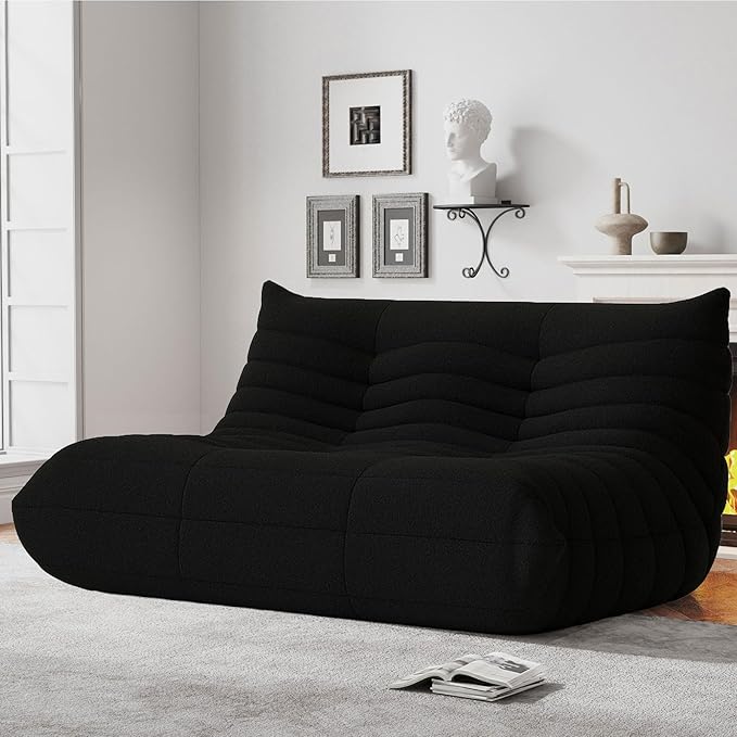 Bean Bag Chairs for Adults, Memory Foam Couch Loveseat Sofa Chair, Soft Teddy Material Cozy Comfy Reading Nook Chairs, Floor Chair for Living Room Bedroom Office(Black)