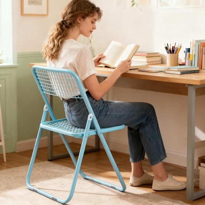 10 Pack Folding Chair,Blue Color,Single Piece,Foldable Space - Saving Design for Indoor/Outdoor Use