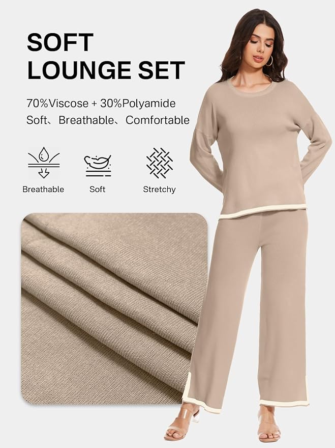 YOKGO Petite Lounge Sets for Women Long Sleeve Sweater Pajama Sets Sweatsuits 2 Piece Pant Sets Tracksuit Travel Outfits