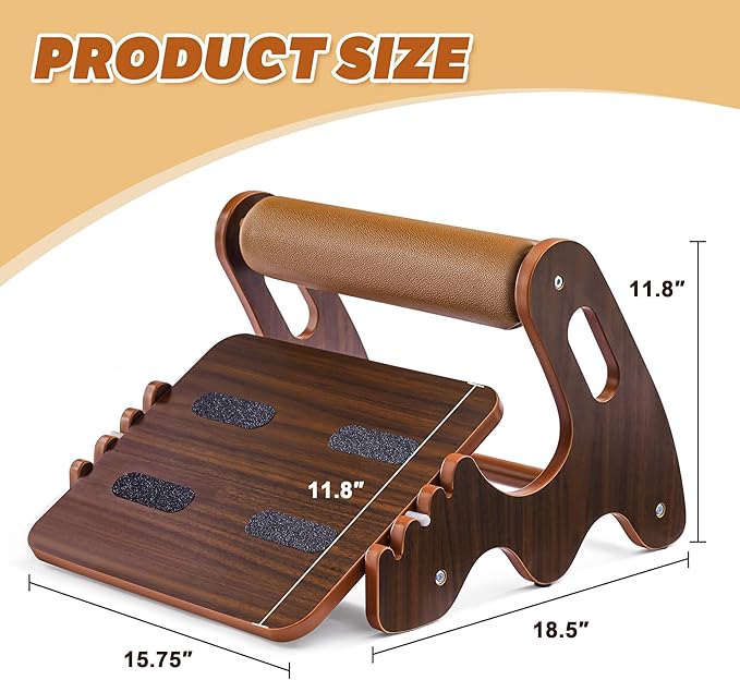 Foot Rest for Under Desk at Work- Adjustable Rocking Foot Stool with 3 Height Positions and Soft Crossbar, Ergonomic Wooden Footrest with Anti-Slip Surface for Home, Office