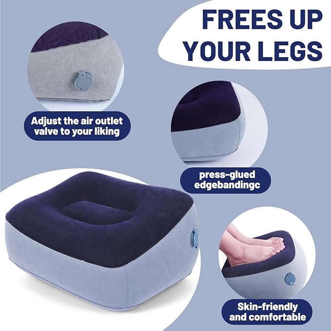 Inflatable Foot Rest for Travel - Adjustable Height Leg Pillow for Airplane & Car, Portable Foot Stool for Kids & Adults （Multicolor） 2-Count