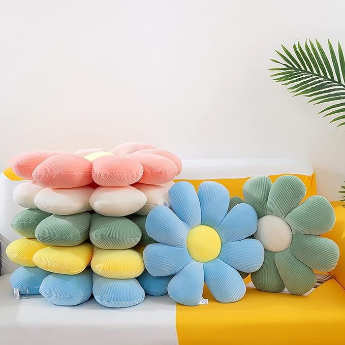Grafingy Flower Pillow, Flower Shaped Throw Pillow Floor Pillow Soft Seating Cushion Room Decor Plush Pillow for Bedroom, Sofa, Bed, Reading (15 inch, Blue)