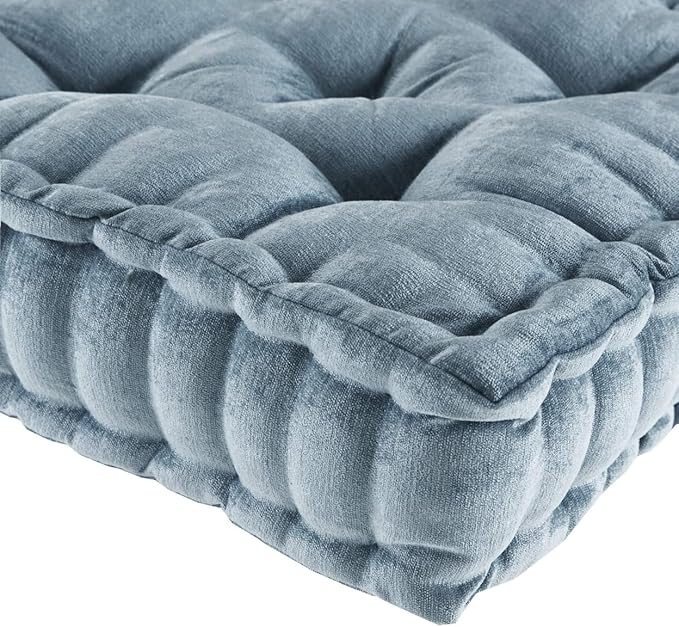 Intelligent Design Azza Floor Pillow, Large Cushions Sitting for Adults, Floor Pillow for Meditation or Yoga, Lustrous Chenille Tufted with Scalloped Edges for Bench/Chair Cushion, 20"x20"x5" Aqua