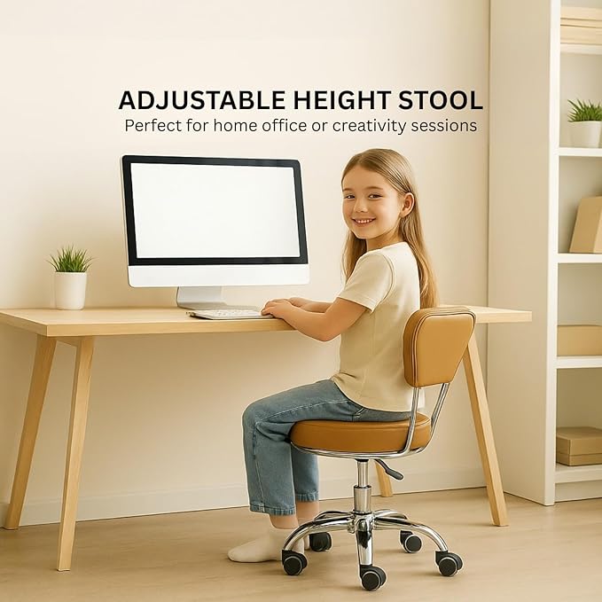 MAYAKOBA Dayton Rolling Stool with Backrest – Black Pneumatic Seat, Adjustable Height 13"-15", Ergonomic Design for Home Office, Garage, Gardening, Lab, School, Mechanic Tasks
