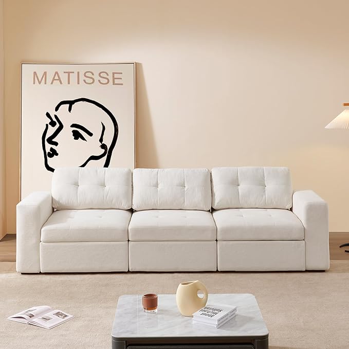 ORRD Modular Sectional Couch, Convertible Sofa with Storage, 3 Seater Sofa Modular with Reversible Chaise for Living Room, Office (Beige White)