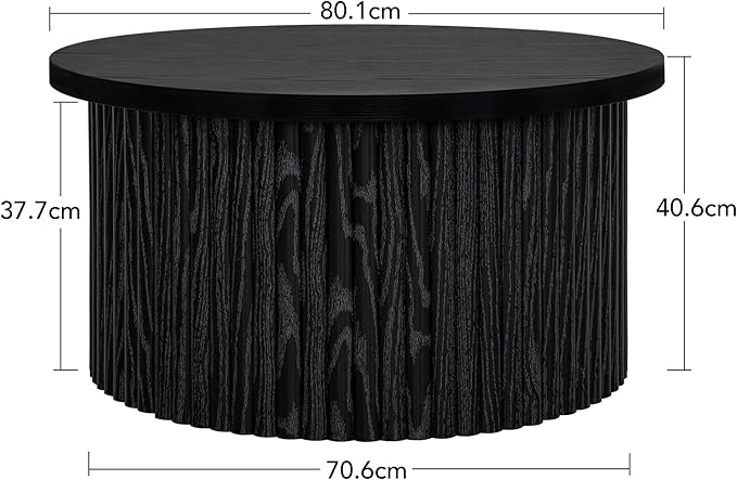 31.54" Round Coffee Table,Modern Drum Side Accent End Table for Living Room,Apartment,Black