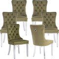 YeahFurn Mid Century Modern Dining Chairs Set of 6, Olive Velvet Upholstered Tufted Back, Kitchen & Dining Room Chairs, Brushed Silver Metal Legs, Nailhead Trim, Sillas para Comedor (Olive, 6 Pcs)
