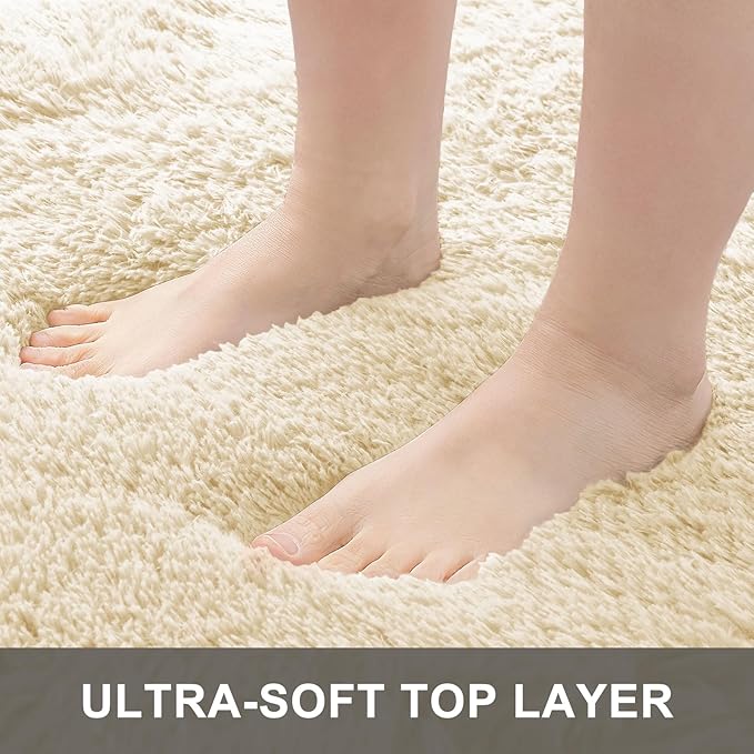 OLANLY 6x9 Machine Washable Large Area Rugs for Living Room, Bedroom, Soft Fluffy Shaggy Bedside Rug, Indoor Floor Carpet for Kids Girls and Boys, Dorms, Nursery, Home Decor Aesthetic, Cream
