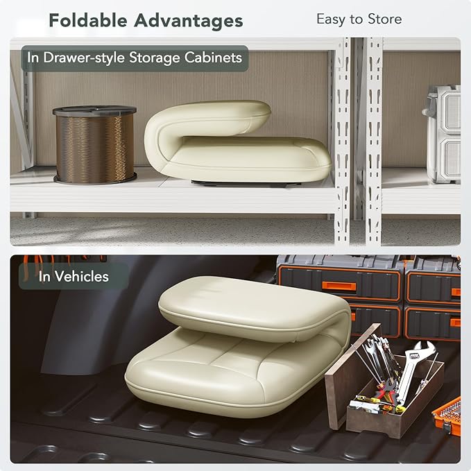 Furniliving 3 in 1 Folding Chair Foldable Floor Chair for Reading, Lounging & Gaming, Portable Camping Chair with Metal Frame Comfy Accent Chair Reading Chair for Indoor, Living Room, PU (Beige)