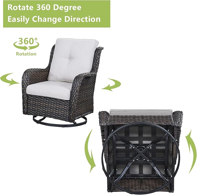 Rilyson Wicker Patio Furniture Set - 8 Piece Rattan Outdoor Sectional Conversation Sets with 4 Swivel Rocking Chairs,2 Ottomans,1 Sofa and 1 Coffee Table for Porch Deck Garden(Brown/Beige)