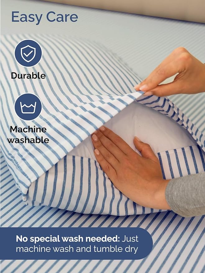 Extra Deep Pocket King Sheets - 4 Piece Breathable & Cooling Bed Sheets - Hotel Luxury Bed Sheet Set - Soft, Wrinkle Free & Comfy - Easily Fits Extra Deep Mattresses - Deep Pocket Blue Striped Sheets